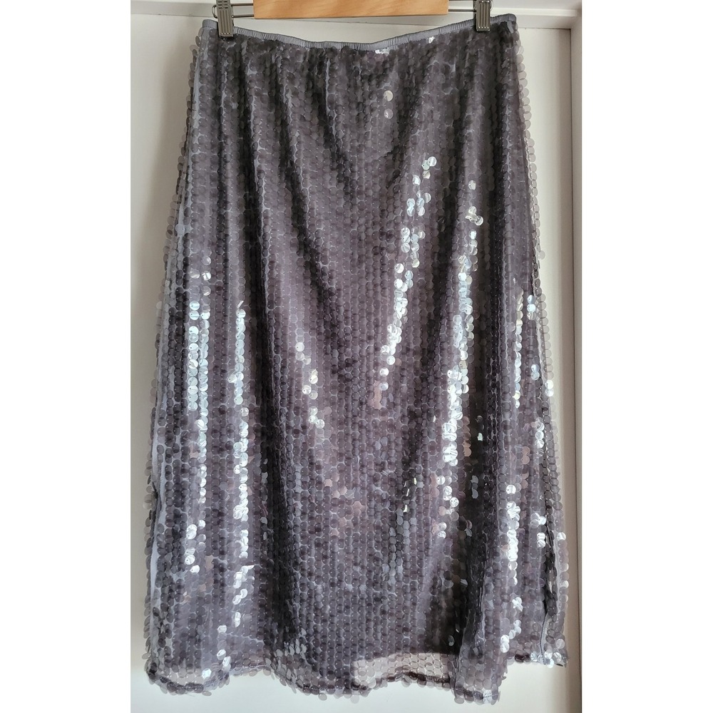 Old Navy Grey Sequin Midi Skirt Women L Solid Straight NWT